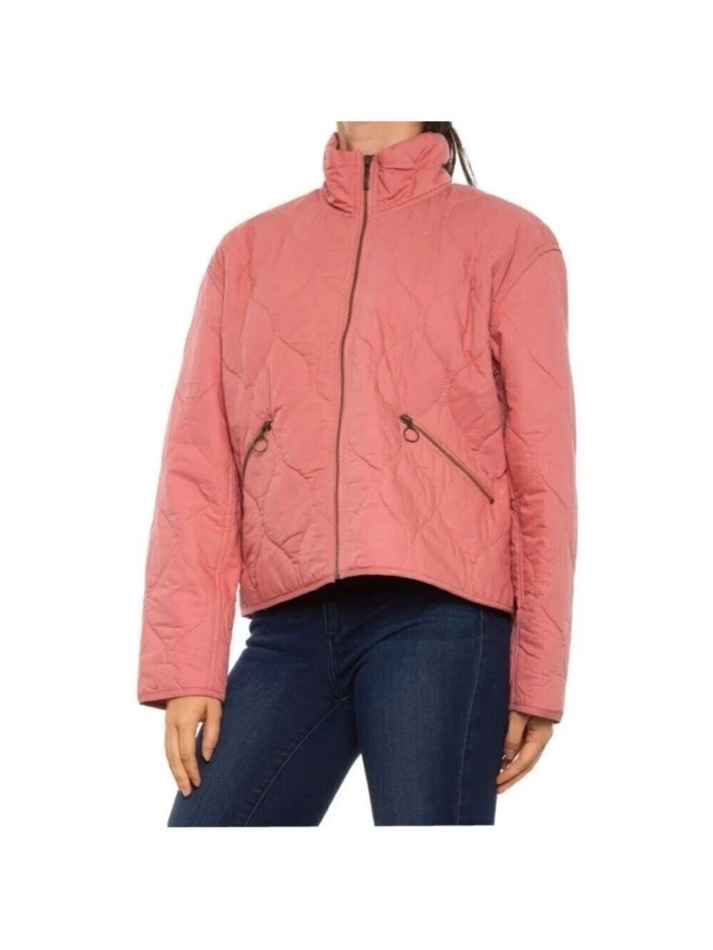 Like New Lucky Brand Carry On Full Zip Quilted Jacket Salmon Pink size large